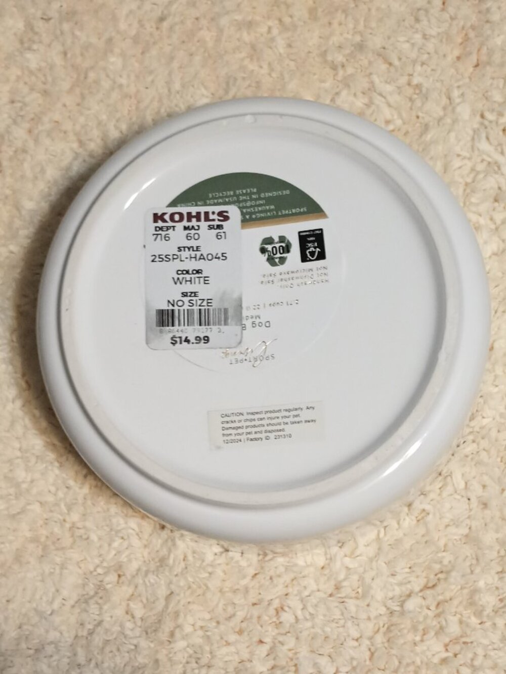 NWT ~ SportPet's White Colored Paw Prints "Dinner" Medium Sized Dog Bowl - Picture 6 of 7